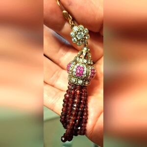 Ruby and Garnet Turkish Tassel earrings with CZ's